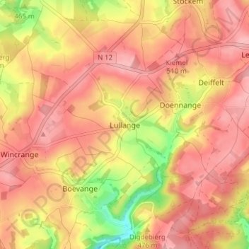 Topografische Karte Lullingen, Höhe, Relief