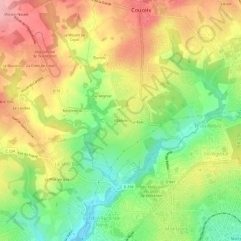 Topografische Karte Villefelix, Höhe, Relief