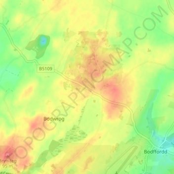 Topografische Karte Llynfaes, Höhe, Relief