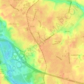 Topografische Karte Atlee, Höhe, Relief