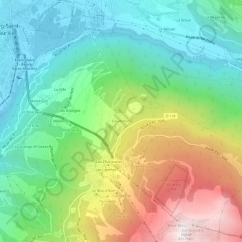 Topografische Karte Courbaton, Höhe, Relief