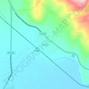 Topografische Karte Shelby, Höhe, Relief