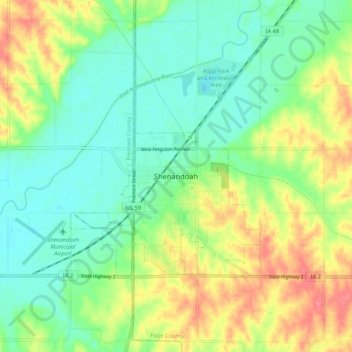 Topografische Karte Shenandoah, Höhe, Relief