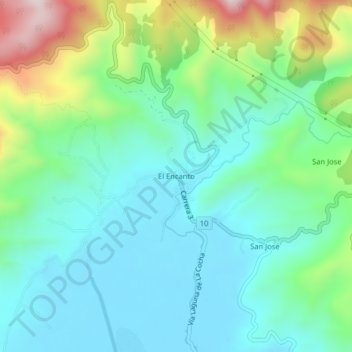 Topografische Karte El Encanto, Höhe, Relief