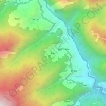 Topografische Karte Sersi, Höhe, Relief