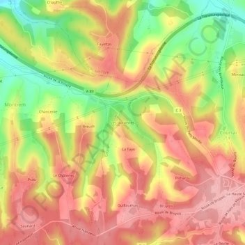Topografische Karte Les Borderies, Höhe, Relief