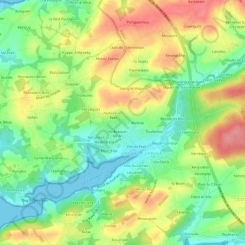 Topografische Karte Denez, Höhe, Relief