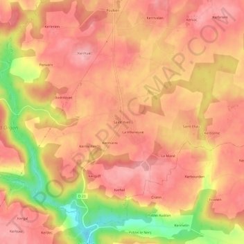 Topografische Karte Saint-Yves, Höhe, Relief