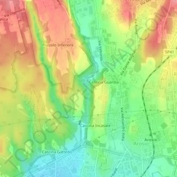 Topografische Karte Fontana del Guercio, Höhe, Relief