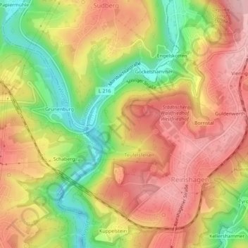 Topografische Karte Schimmelbusch, Höhe, Relief