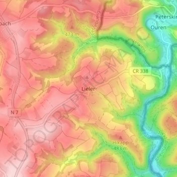 Topografische Karte Lieler, Höhe, Relief
