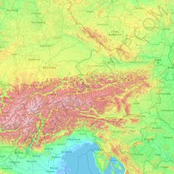 Topografische Karte Salzburg, Höhe, Relief