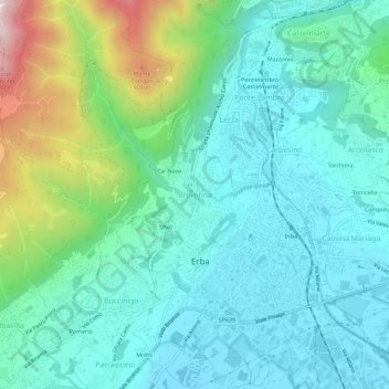 Topografische Karte Crevenna, Höhe, Relief