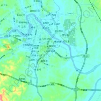 Topografische Karte Tianyue, Höhe, Relief