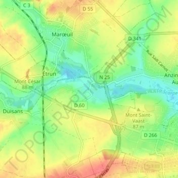 Topografische Karte Louez, Höhe, Relief