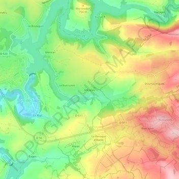 Topografische Karte Méjanès, Höhe, Relief