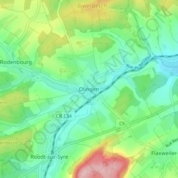 Topografische Karte Olingen, Höhe, Relief