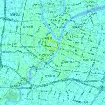 Topografische Karte 江厦街道, Höhe, Relief