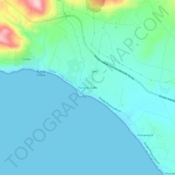 Topografische Karte Torre di Gaffe, Höhe, Relief