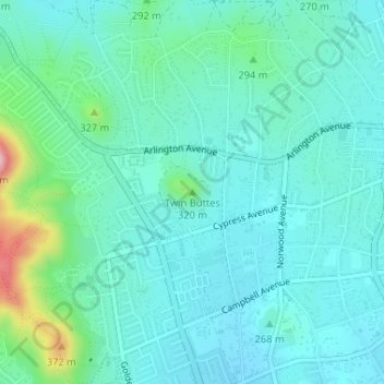 Topografische Karte Twin Buttes, Höhe, Relief