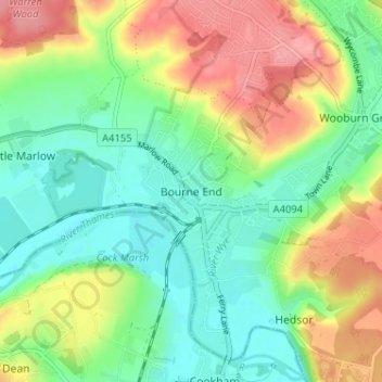 Topografische Karte Bourne End, Höhe, Relief