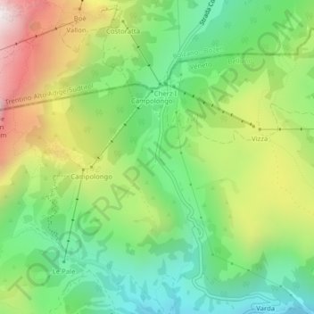 Topografische Karte Passo Campolongo, Höhe, Relief