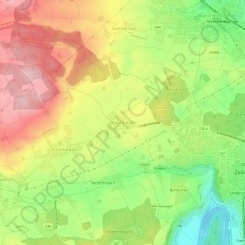 Topografische Karte Oberlindach, Höhe, Relief