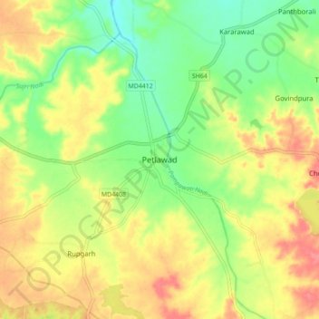 Topografische Karte Petlawad, Höhe, Relief