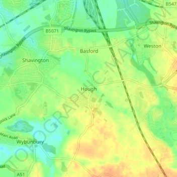 Topografische Karte Hough, Höhe, Relief