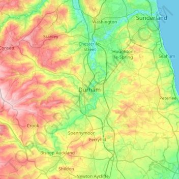 Topografische Karte Durham, Höhe, Relief