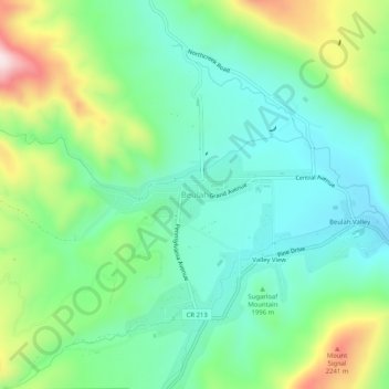 Topografische Karte Beulah, Höhe, Relief