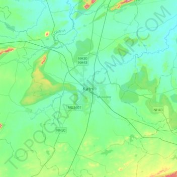 Topografische Karte Katni, Höhe, Relief