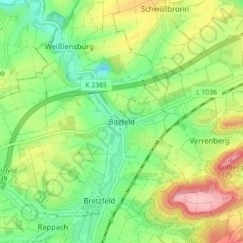 Topografische Karte Bitzfeld, Höhe, Relief