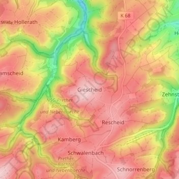 Topografische Karte Giescheid, Höhe, Relief