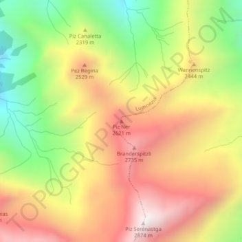 Topografische Karte Piz Ner, Höhe, Relief
