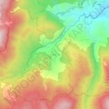 Topografische Karte Cerreto Alpi, Höhe, Relief