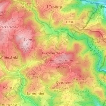 Topografische Karte Hummerzheim, Höhe, Relief