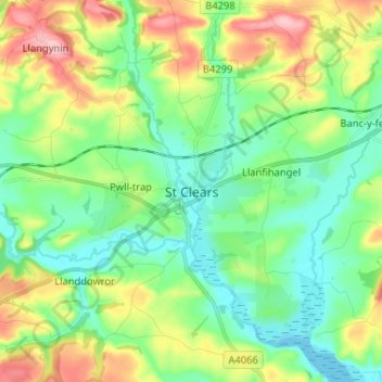 Topografische Karte St Clears, Höhe, Relief