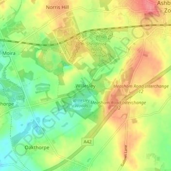 Topografische Karte Willesley, Höhe, Relief