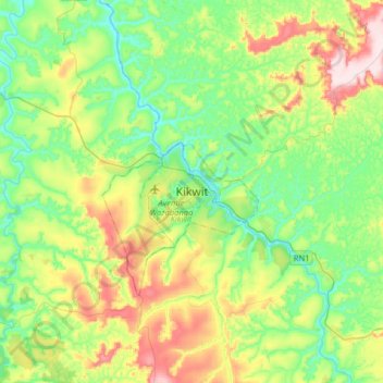 Topografische Karte Kikwit, Höhe, Relief