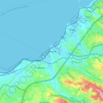 Topografische Karte Hercules, Höhe, Relief
