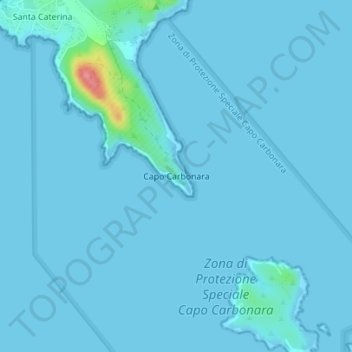 Topografische Karte Capo Carbonara, Höhe, Relief