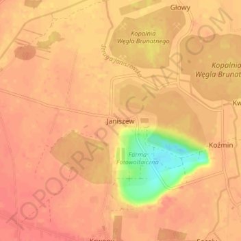 Topografische Karte Janiszew, Höhe, Relief