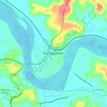 Topografische Karte Kuttippuram, Höhe, Relief