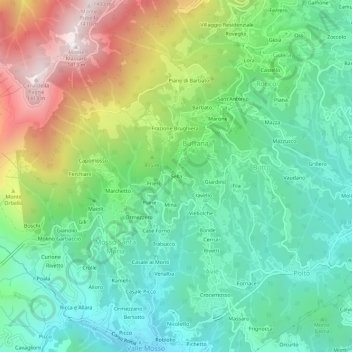 Topografische Karte Sella, Höhe, Relief