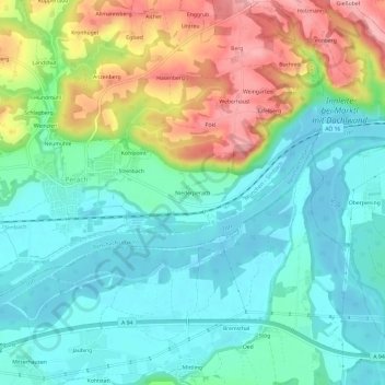 Topografische Karte Niederperach, Höhe, Relief