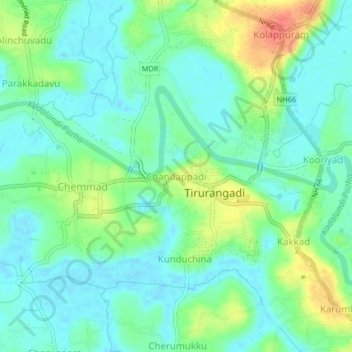 Topografische Karte Chandappadi, Höhe, Relief