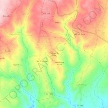 Topografische Karte Valongo de Cima, Höhe, Relief