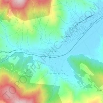Topografische Karte Mercatale, Höhe, Relief