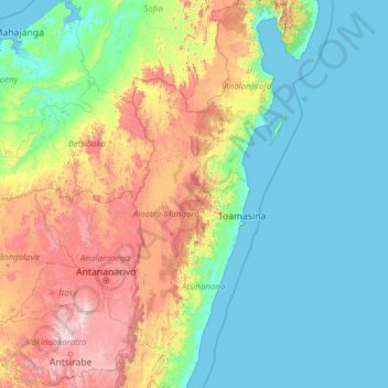 Topografische Karte Toamasina Province, Höhe, Relief